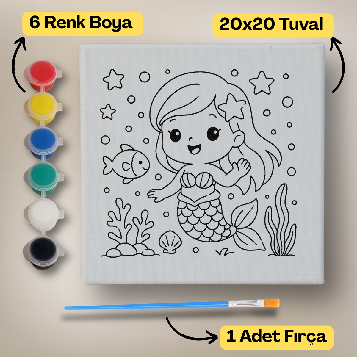 20x20 Çocuklar İçin Boyama Tuvali Seti – 6 Renk Boya + Fırça Dahil - 109 ürün görseli