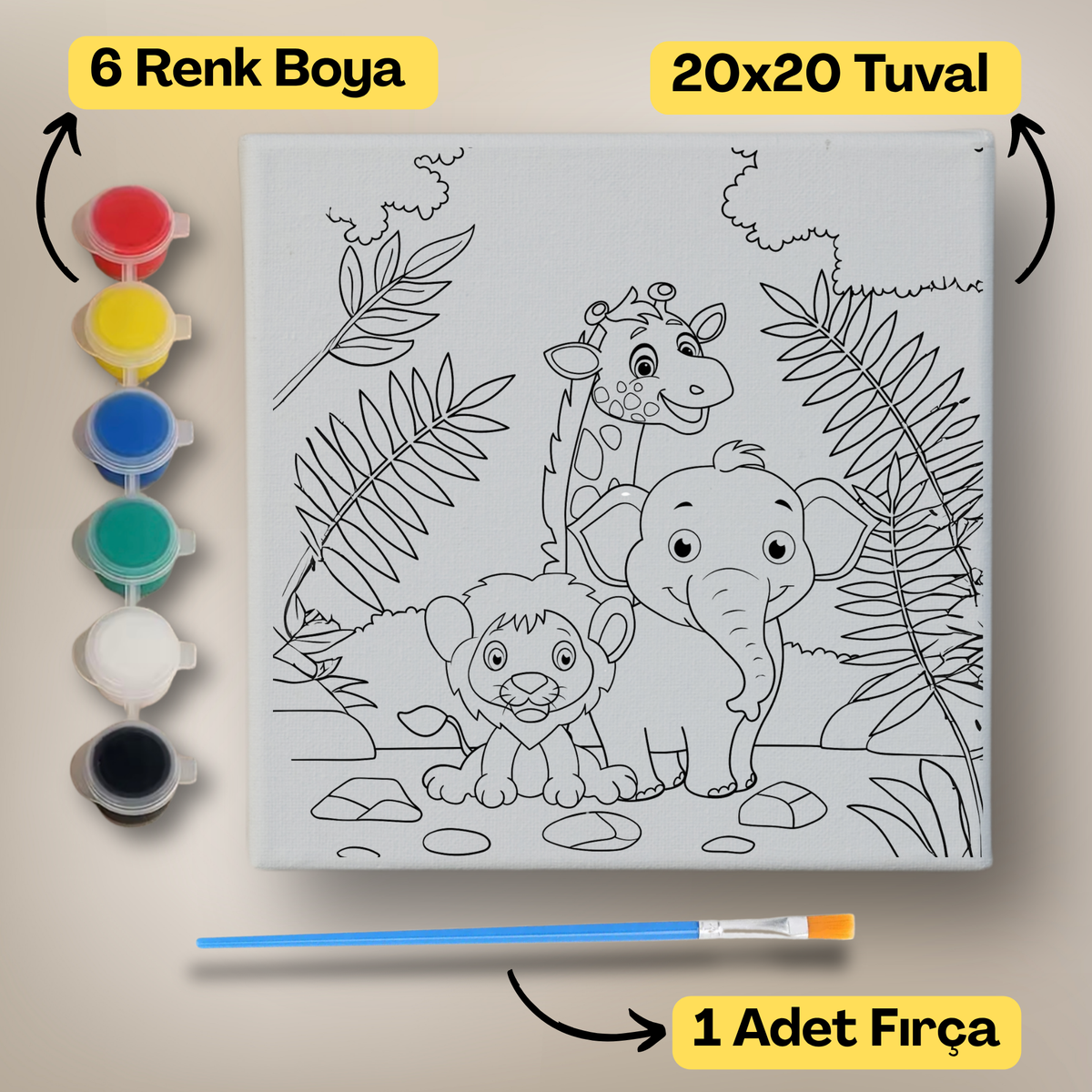 20x20 Çocuklar İçin Boyama Tuvali Seti – 6 Renk Boya + Fırça Dahil - 113 ürün görseli