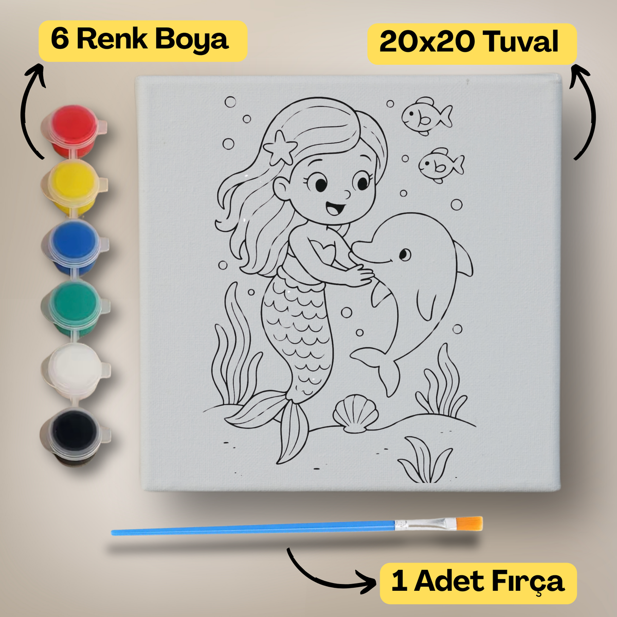 20x20 Çocuklar İçin Boyama Tuvali Seti – 6 Renk Boya + Fırça Dahil - 136 ürün görseli