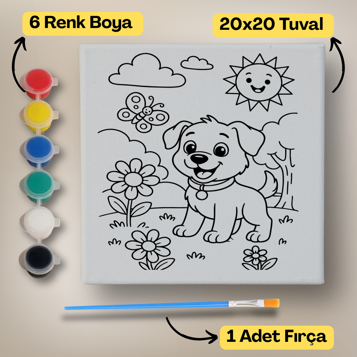20x20 Çocuklar İçin Boyama Tuvali Seti – 6 Renk Boya + Fırça Dahil - 191 ürün görseli
