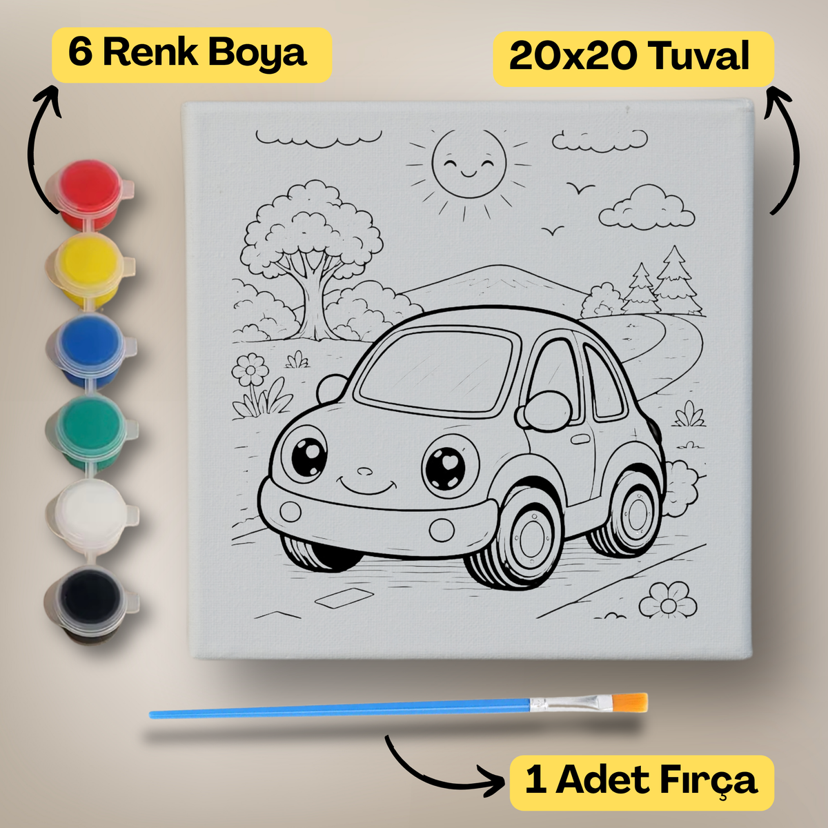 20x20 Çocuklar İçin Boyama Tuvali Seti – 6 Renk Boya + Fırça Dahil - 209 ürün görseli