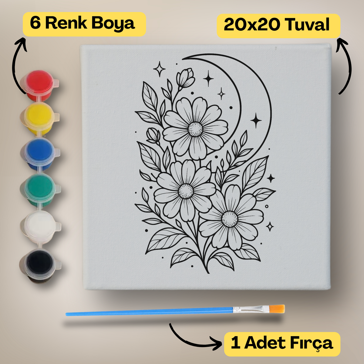 20x20 Çocuklar İçin Boyama Tuvali Seti – 6 Renk Boya + Fırça Dahil - 212 ürün görseli