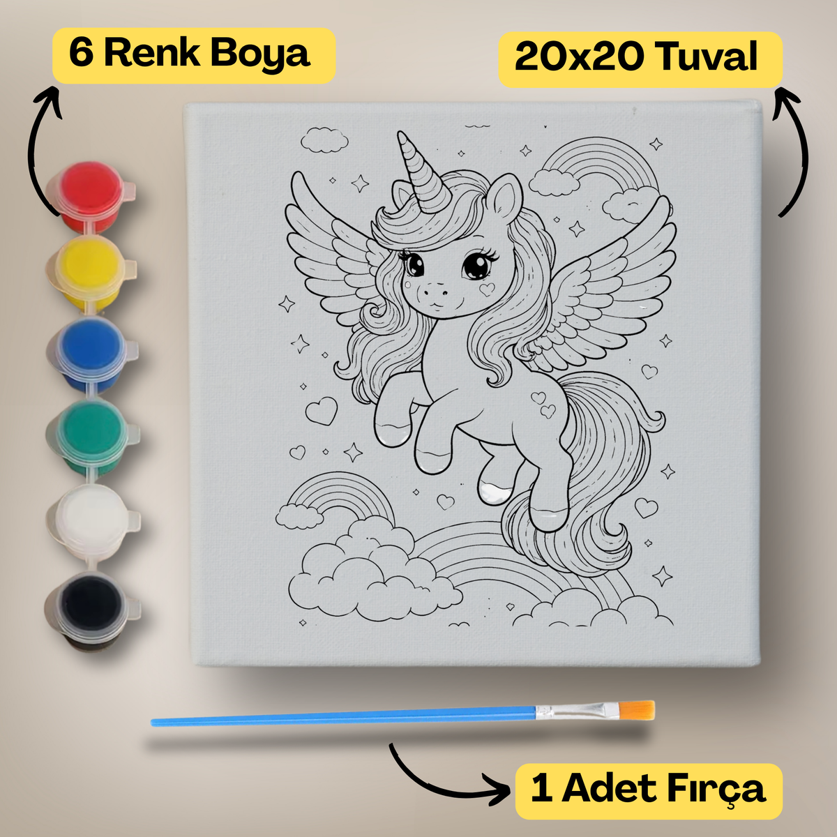 20x20 Çocuklar İçin Boyama Tuvali Seti – 6 Renk Boya + Fırça Dahil - 219 ürün görseli
