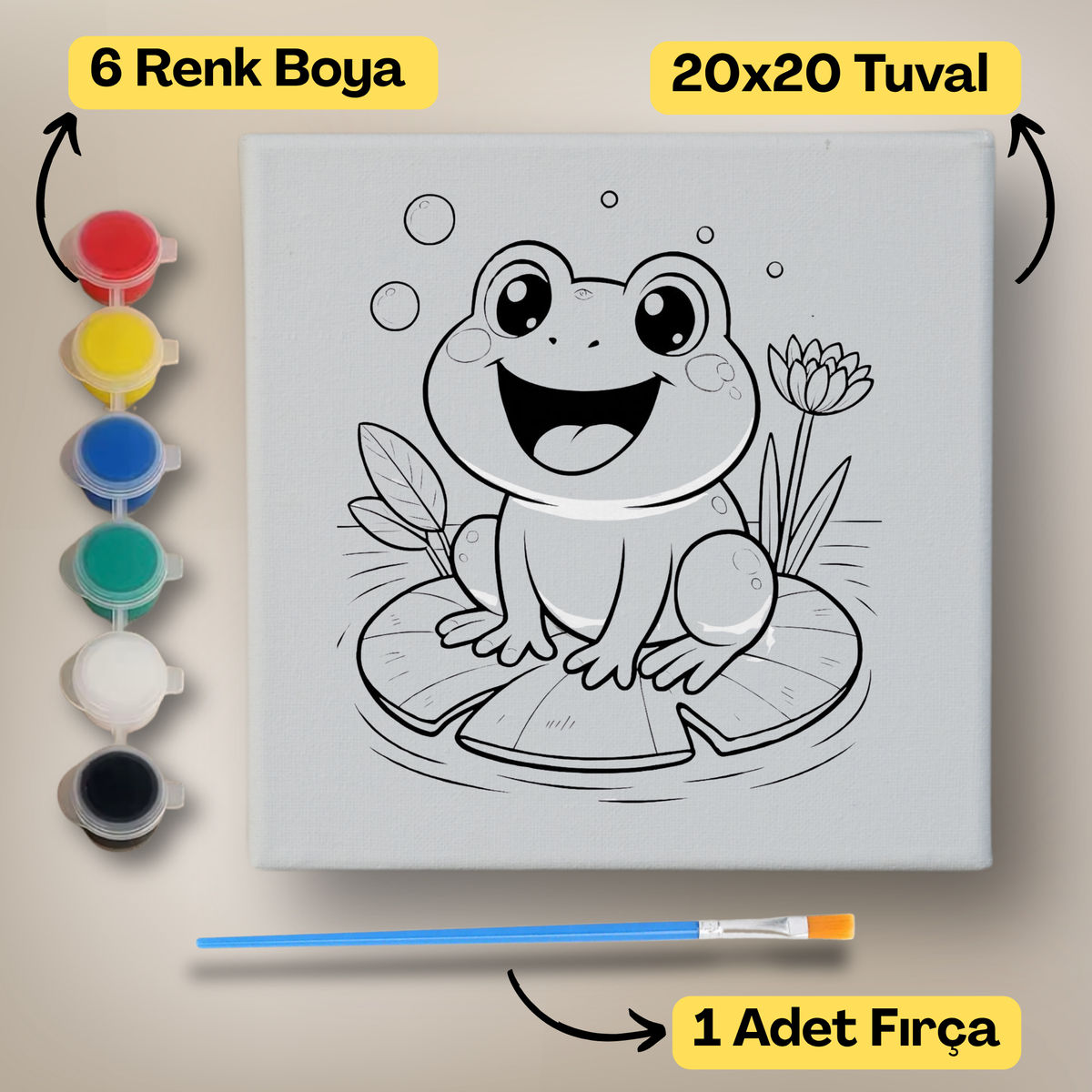 20x20 Çocuklar İçin Boyama Tuvali Seti – 6 Renk Boya + Fırça Dahil - a8 ürün görseli