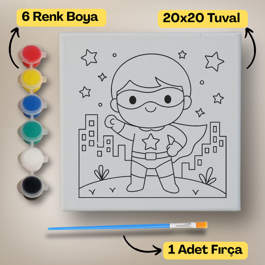 20x20 Çocuklar İçin Boyama Tuvali Seti – 6 Renk Boya + Fırça Dahil - 101 ürün görseli