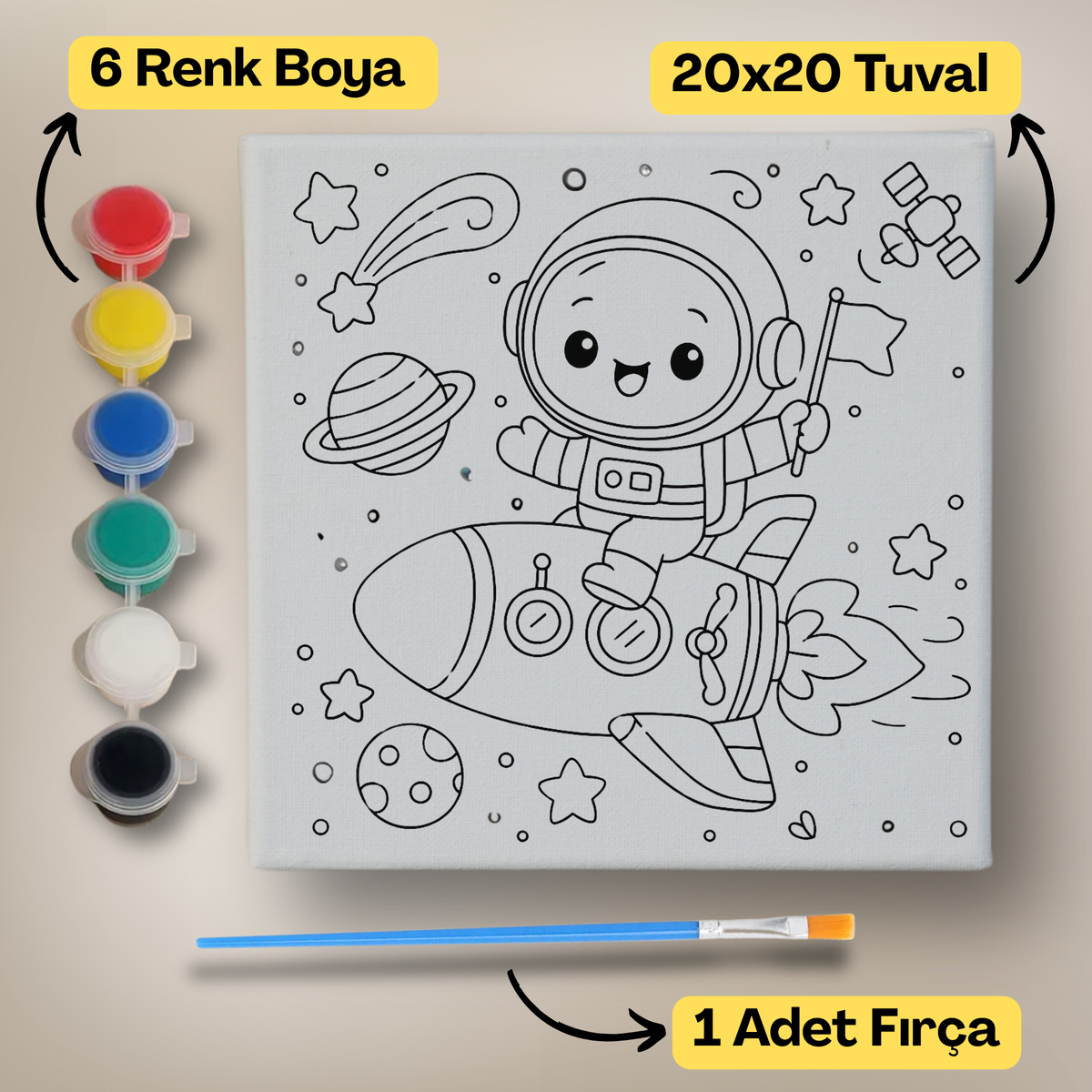 20x20 Çocuklar İçin Boyama Tuvali Seti – 6 Renk Boya + Fırça Dahil - 102 ürün görseli