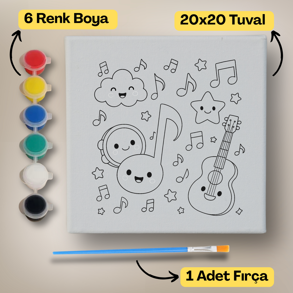 20x20 Çocuklar İçin Boyama Tuvali Seti – 6 Renk Boya + Fırça Dahil - 103 ürün görseli
