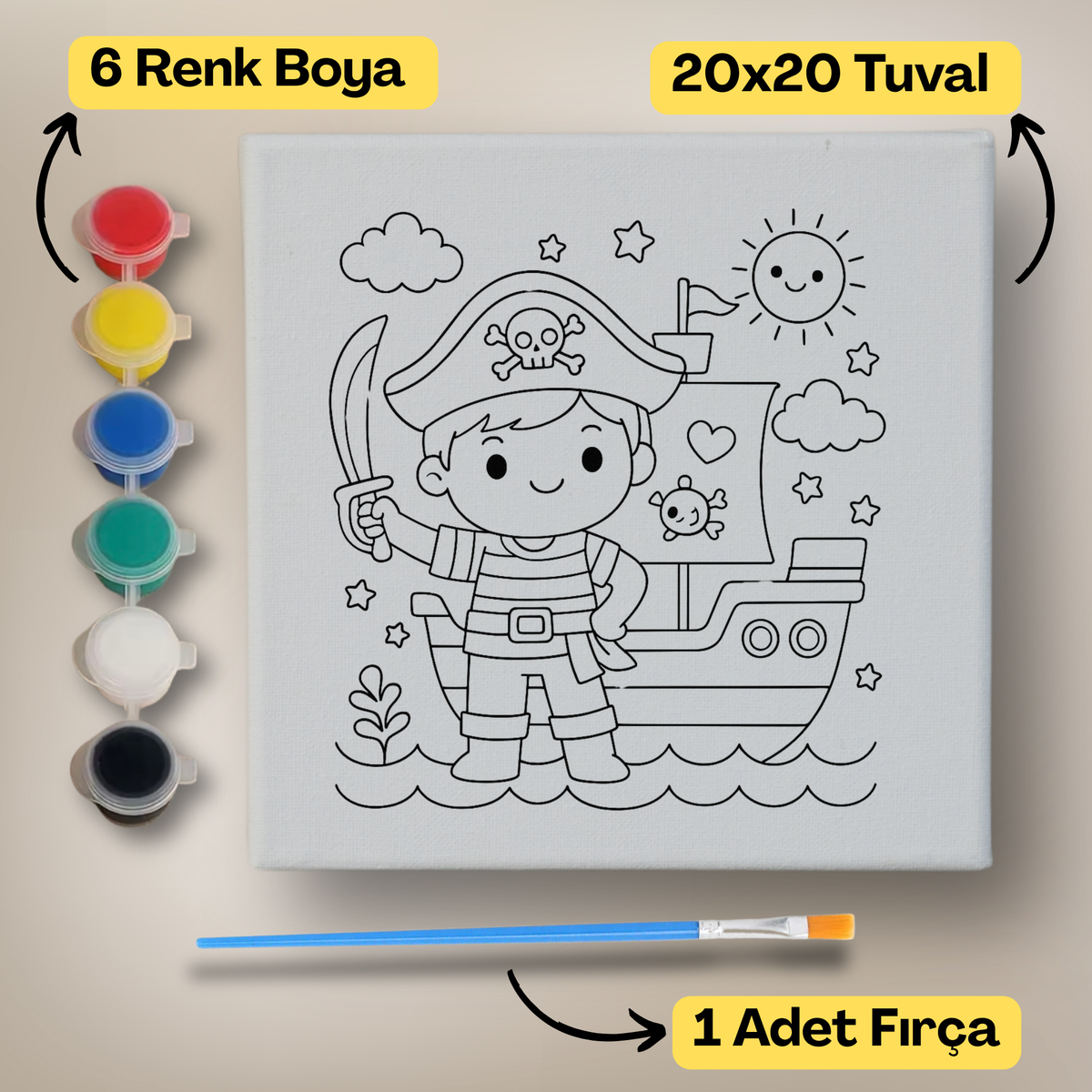20x20 Çocuklar İçin Boyama Tuvali Seti – 6 Renk Boya + Fırça Dahil - 104 ürün görseli