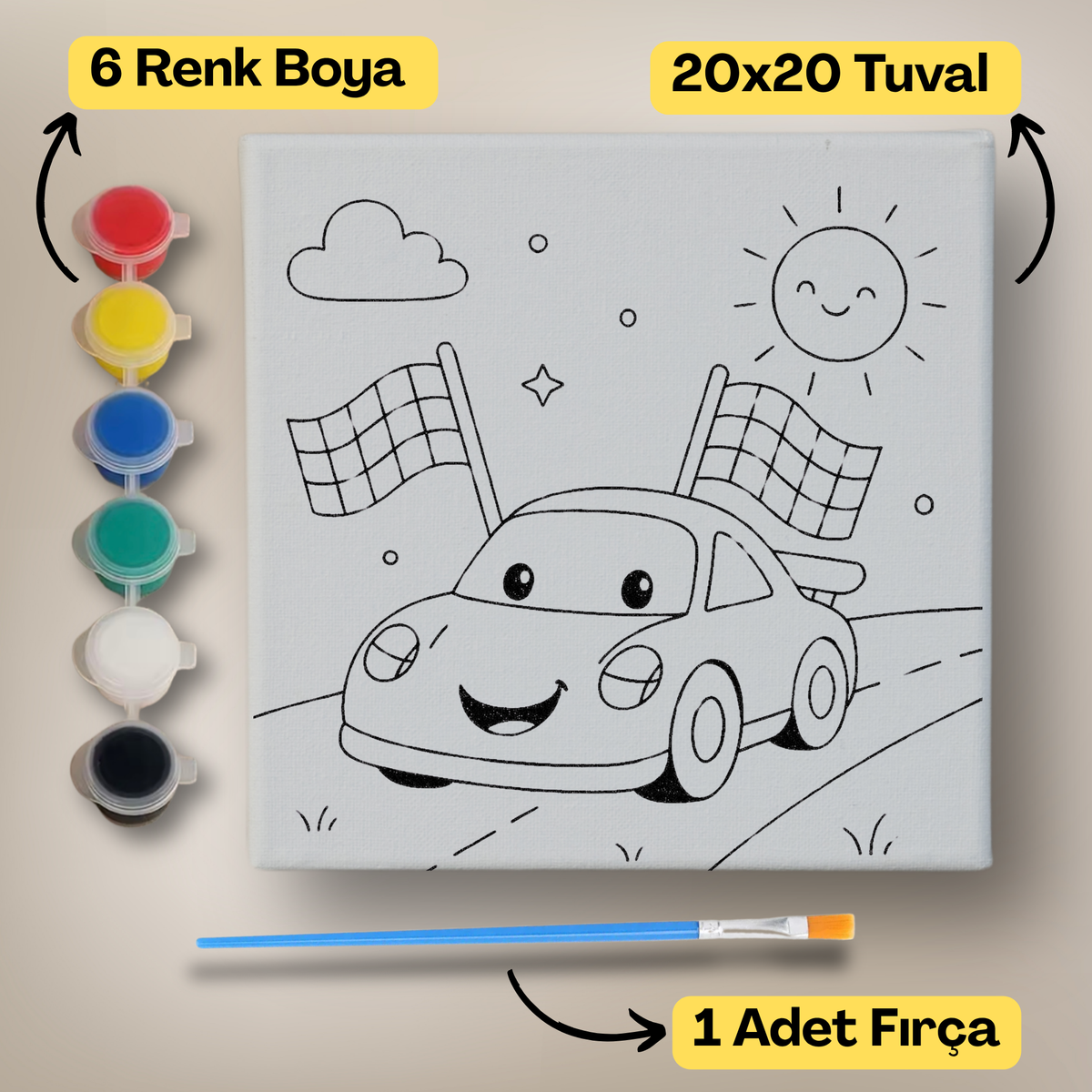 20x20 Çocuklar İçin Boyama Tuvali Seti – 6 Renk Boya + Fırça Dahil - 105 ürün görseli