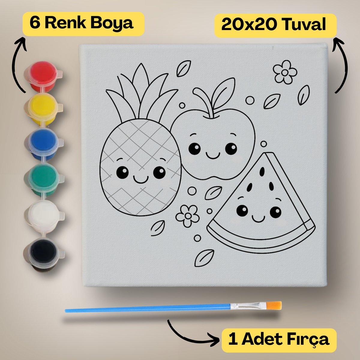 20x20 Çocuklar İçin Boyama Tuvali Seti – 6 Renk Boya + Fırça Dahil - 116 ürün görseli