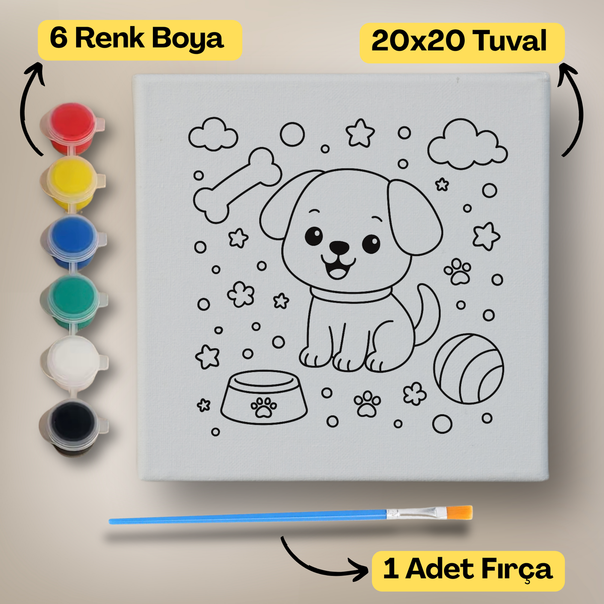 20x20 Çocuklar İçin Boyama Tuvali Seti – 6 Renk Boya + Fırça Dahil - 118 ürün görseli