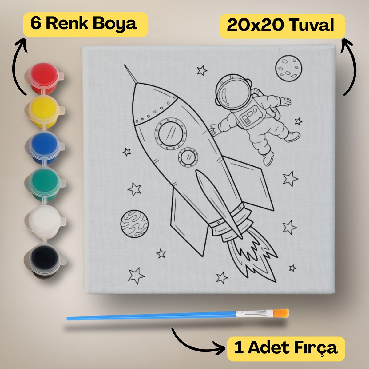 20x20 Çocuklar İçin Boyama Tuvali Seti – 6 Renk Boya + Fırça Dahil - 122 ürün görseli