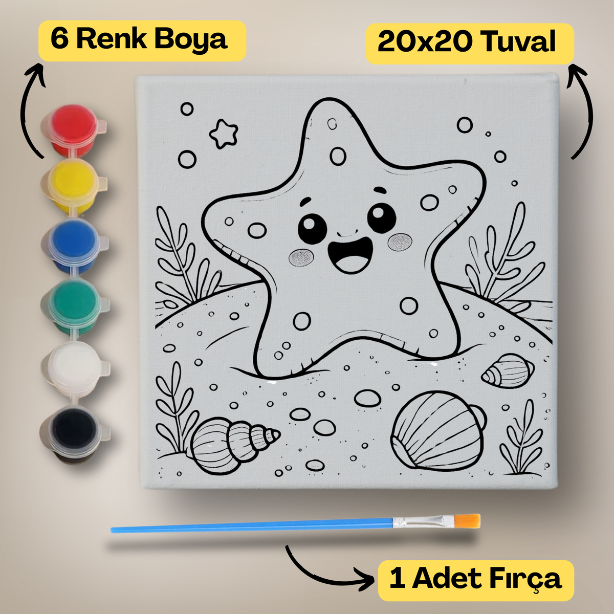 20x20 Çocuklar İçin Boyama Tuvali Seti – 6 Renk Boya + Fırça Dahil - 123 ürün görseli
