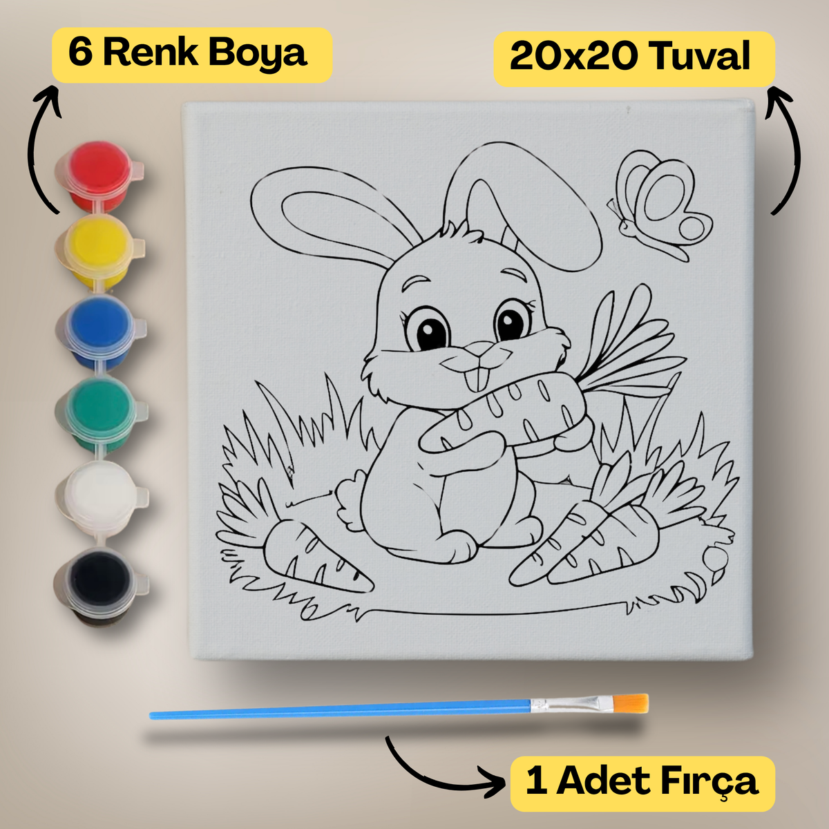 20x20 Çocuklar İçin Boyama Tuvali Seti – 6 Renk Boya + Fırça Dahil - 131 ürün görseli