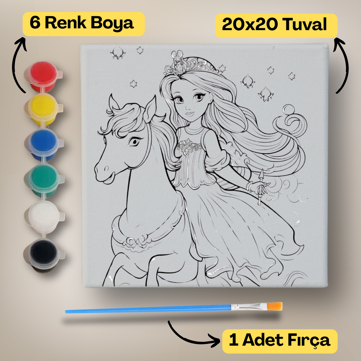 20x20 Çocuklar İçin Boyama Tuvali Seti – 6 Renk Boya + Fırça Dahil - 133 ürün görseli