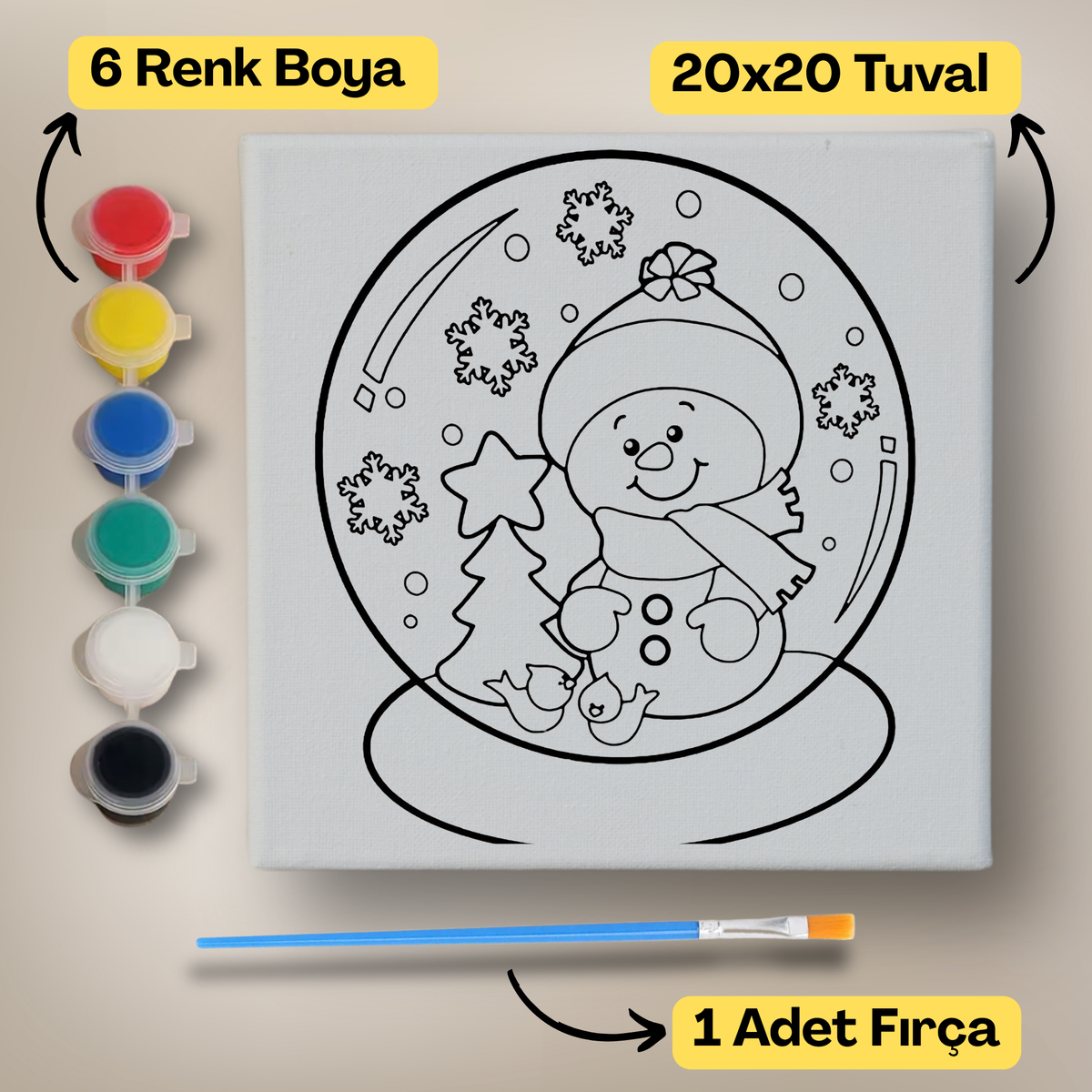 20x20 Çocuklar İçin Boyama Tuvali Seti – 6 Renk Boya + Fırça Dahil - 137 ürün görseli