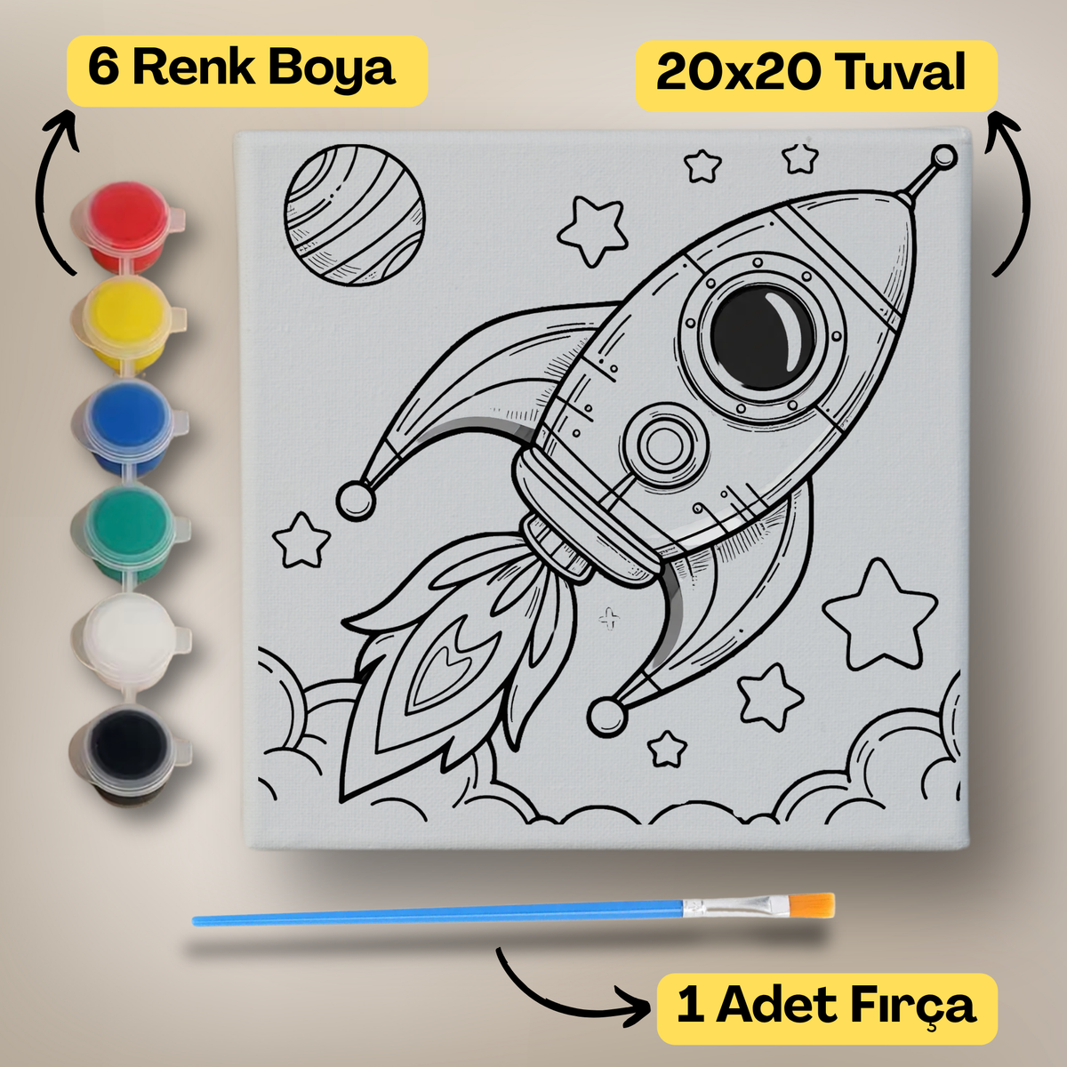 20x20 Çocuklar İçin Boyama Tuvali Seti – 6 Renk Boya + Fırça Dahil - 138 ürün görseli