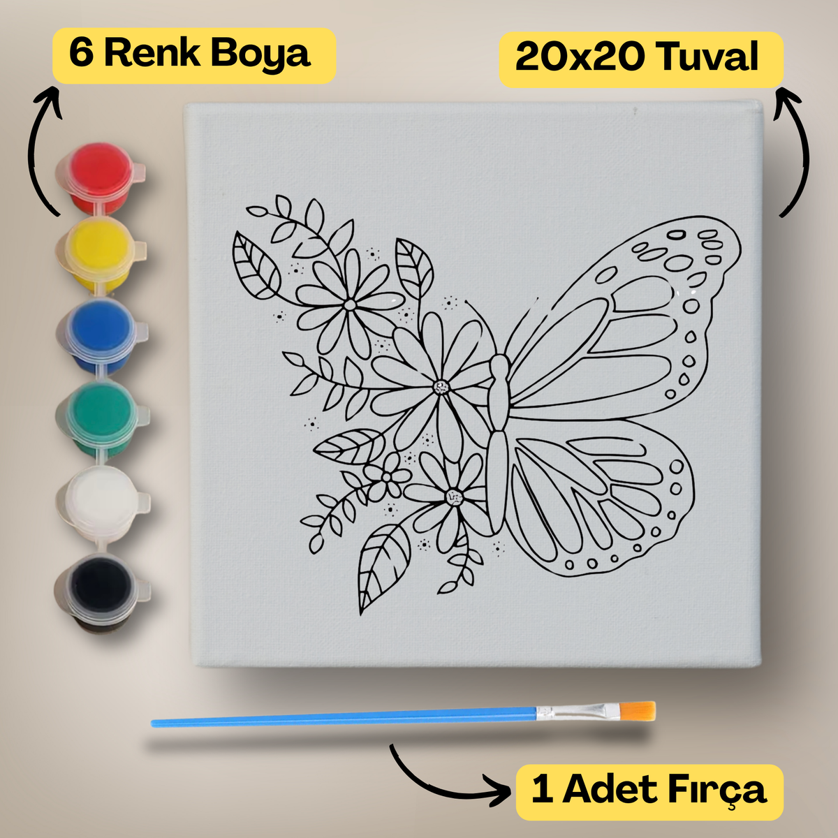 20x20 Çocuklar İçin Boyama Tuvali Seti – 6 Renk Boya + Fırça Dahil - 139 ürün görseli
