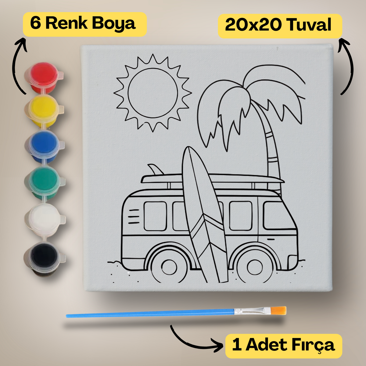 20x20 Çocuklar İçin Boyama Tuvali Seti – 6 Renk Boya + Fırça Dahil - 141 ürün görseli