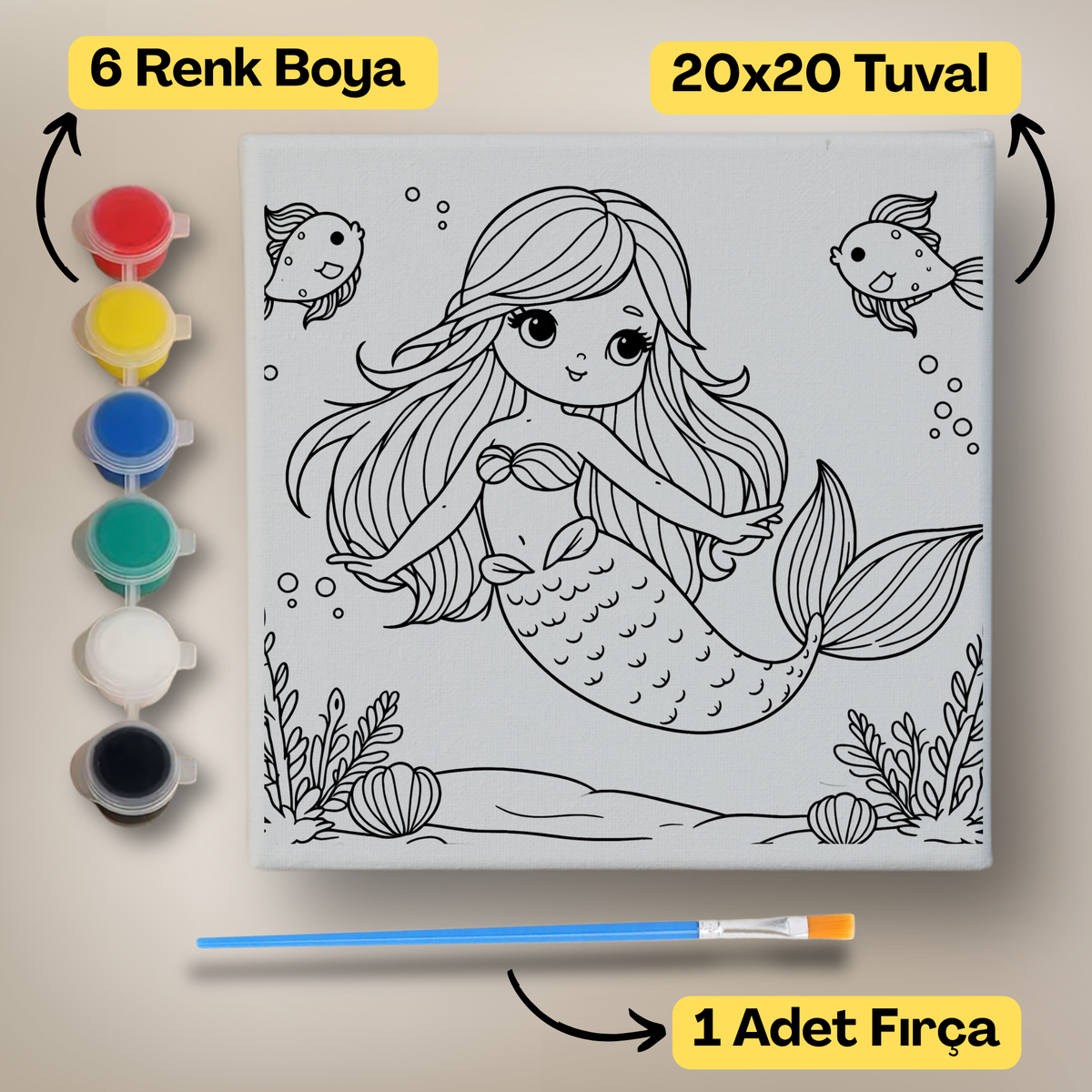 20x20 Çocuklar İçin Boyama Tuvali Seti – 6 Renk Boya + Fırça Dahil - 142 ürün görseli