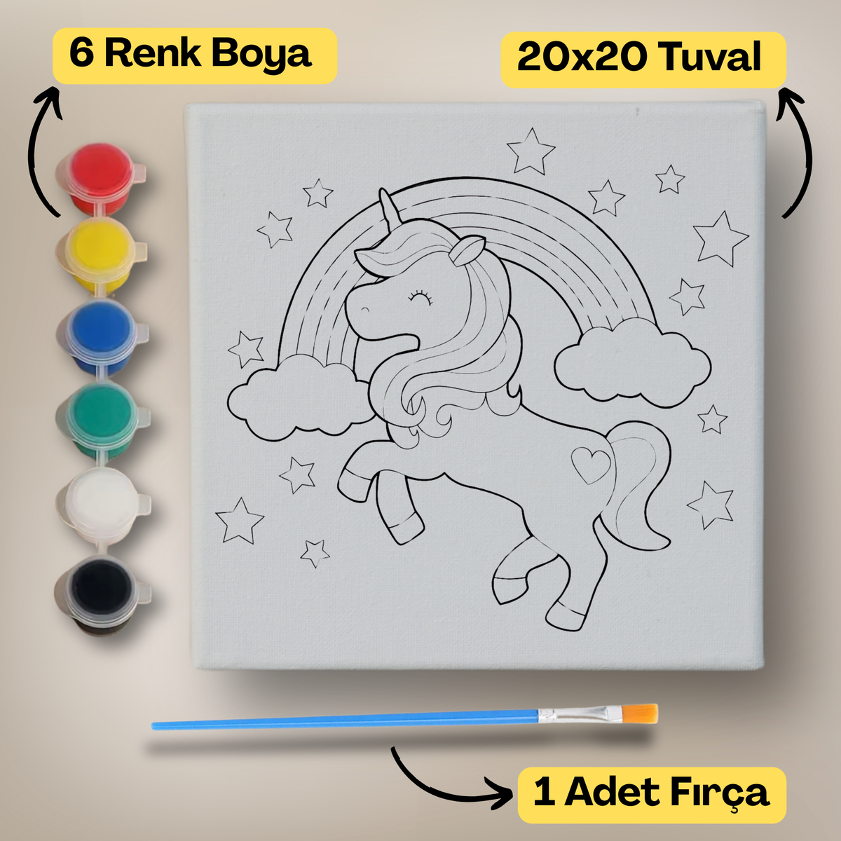 20x20 Çocuklar İçin Boyama Tuvali Seti – 6 Renk Boya + Fırça Dahil - 143 ürün görseli