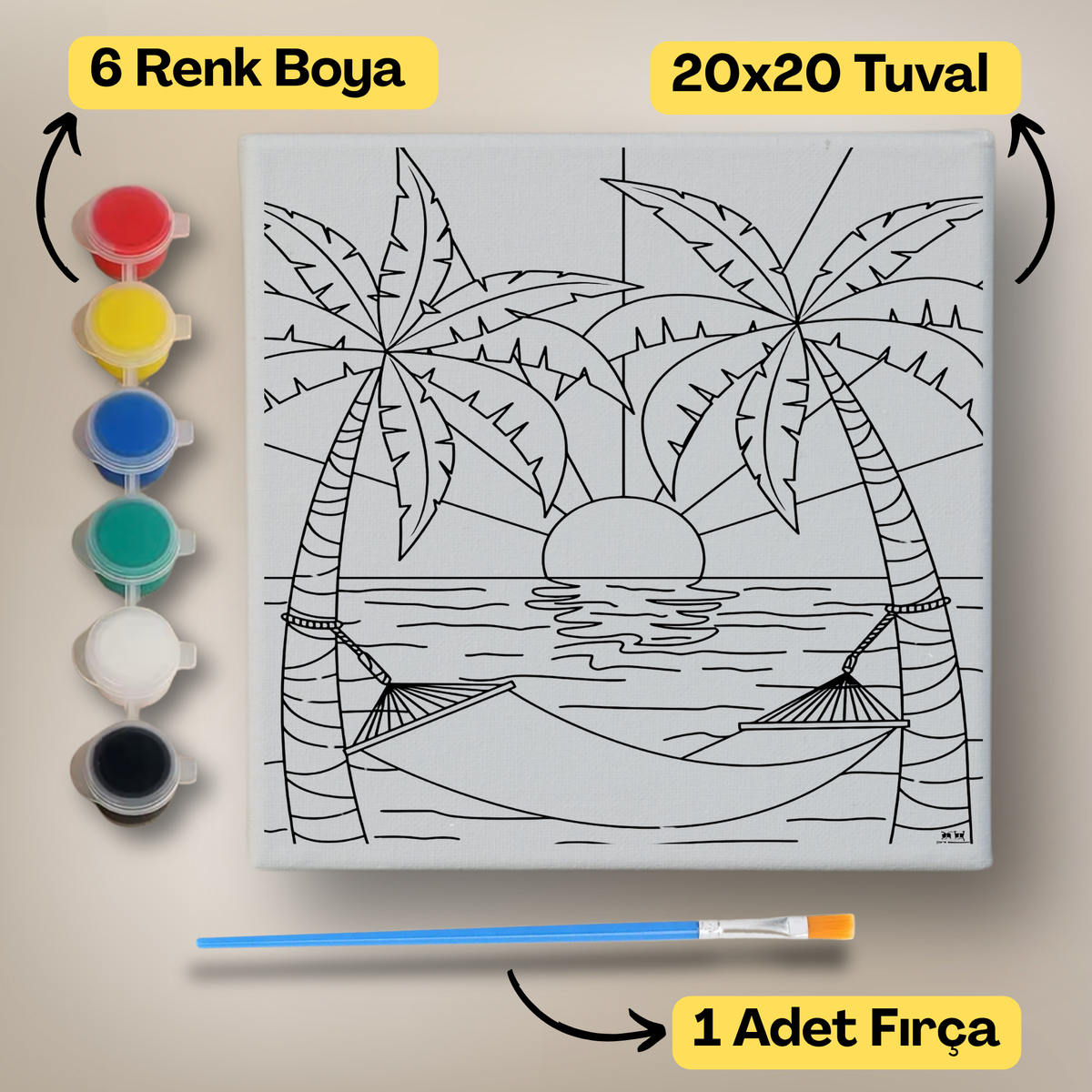 20x20 Çocuklar İçin Boyama Tuvali Seti – 6 Renk Boya + Fırça Dahil - 144 ürün görseli