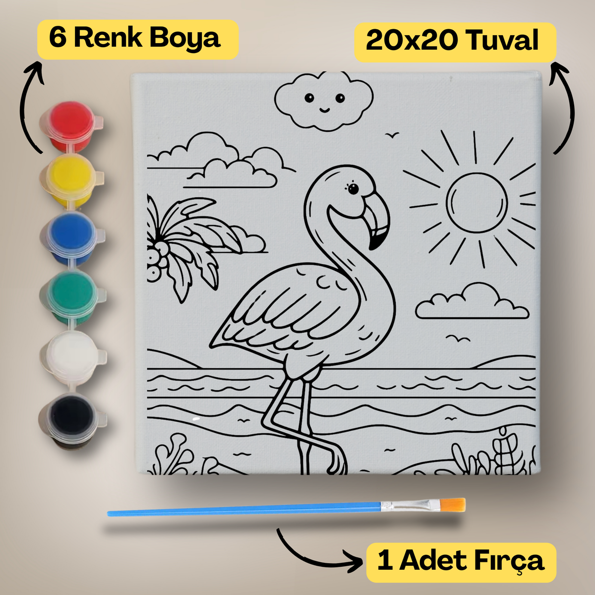 20x20 Çocuklar İçin Boyama Tuvali Seti – 6 Renk Boya + Fırça Dahil - 145 ürün görseli