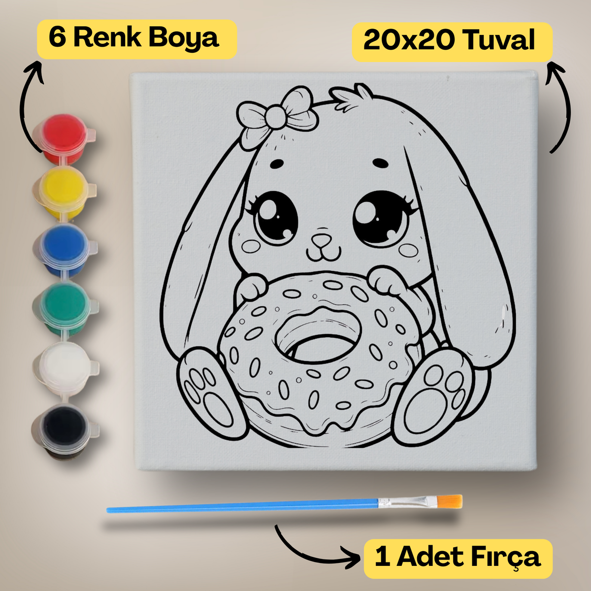 20x20 Çocuklar İçin Boyama Tuvali Seti – 6 Renk Boya + Fırça Dahil - 153 ürün görseli