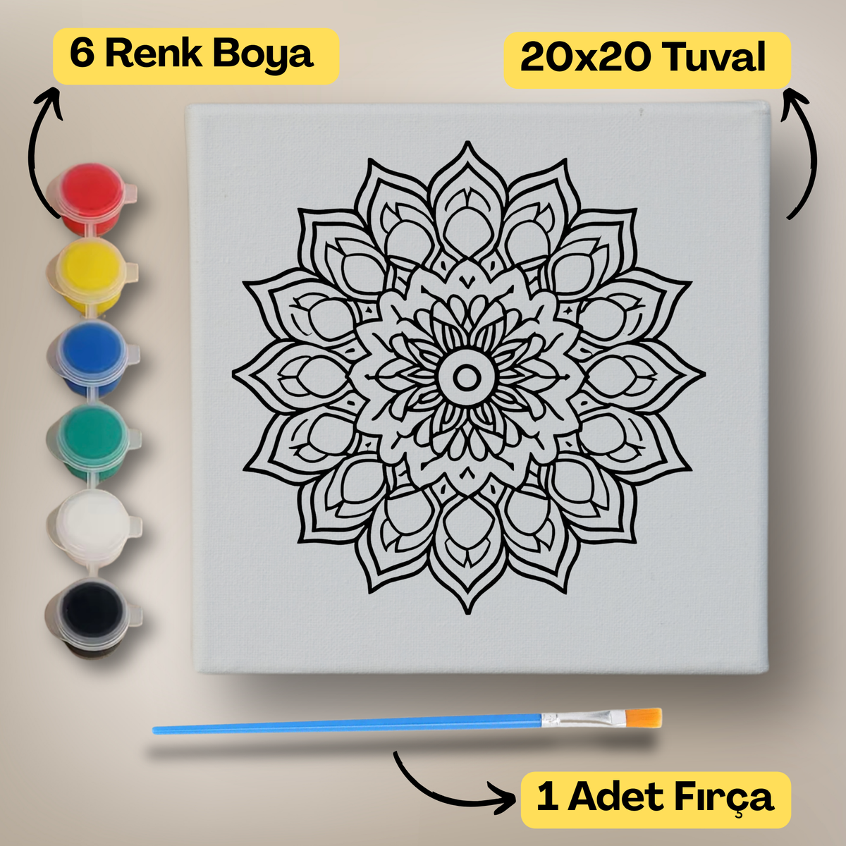 20x20 Çocuklar İçin Boyama Tuvali Seti – 6 Renk Boya + Fırça Dahil - 159 ürün görseli