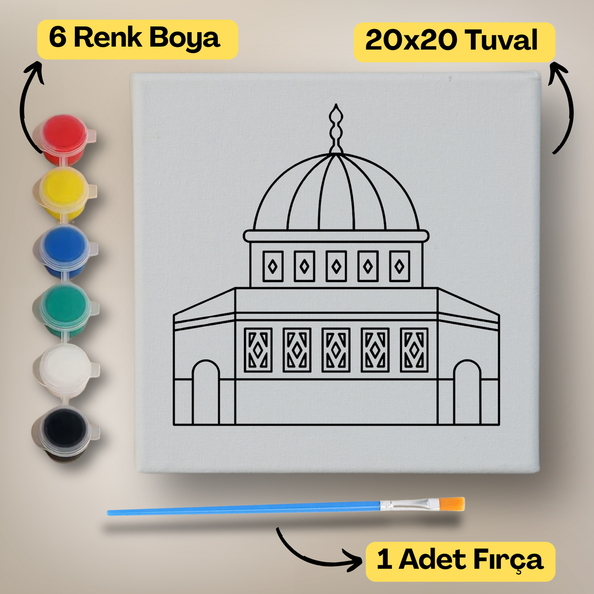 20x20 Çocuklar İçin Boyama Tuvali Seti – 6 Renk Boya + Fırça Dahil - 162 ürün görseli