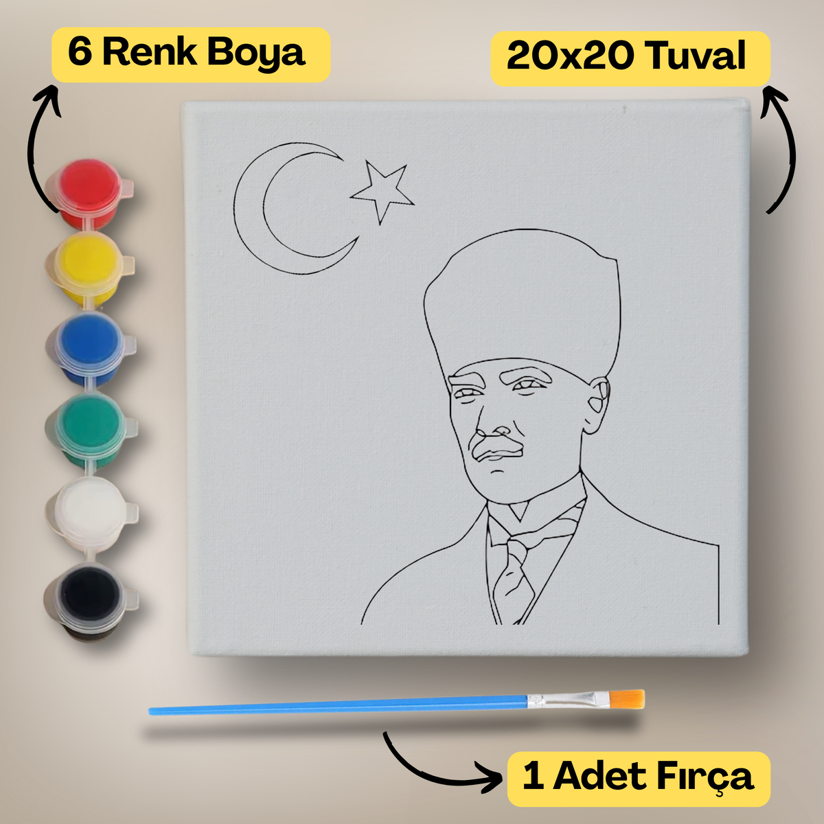 20x20 Çocuklar İçin Boyama Tuvali Seti – 6 Renk Boya + Fırça Dahil - 169 ürün görseli