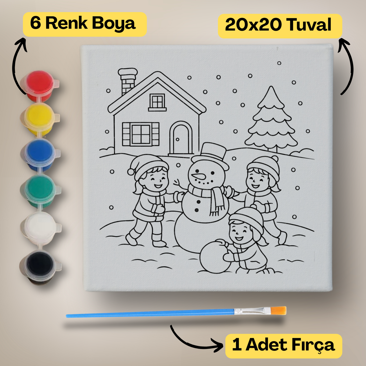 20x20 Çocuklar İçin Boyama Tuvali Seti – 6 Renk Boya + Fırça Dahil - 190 ürün görseli