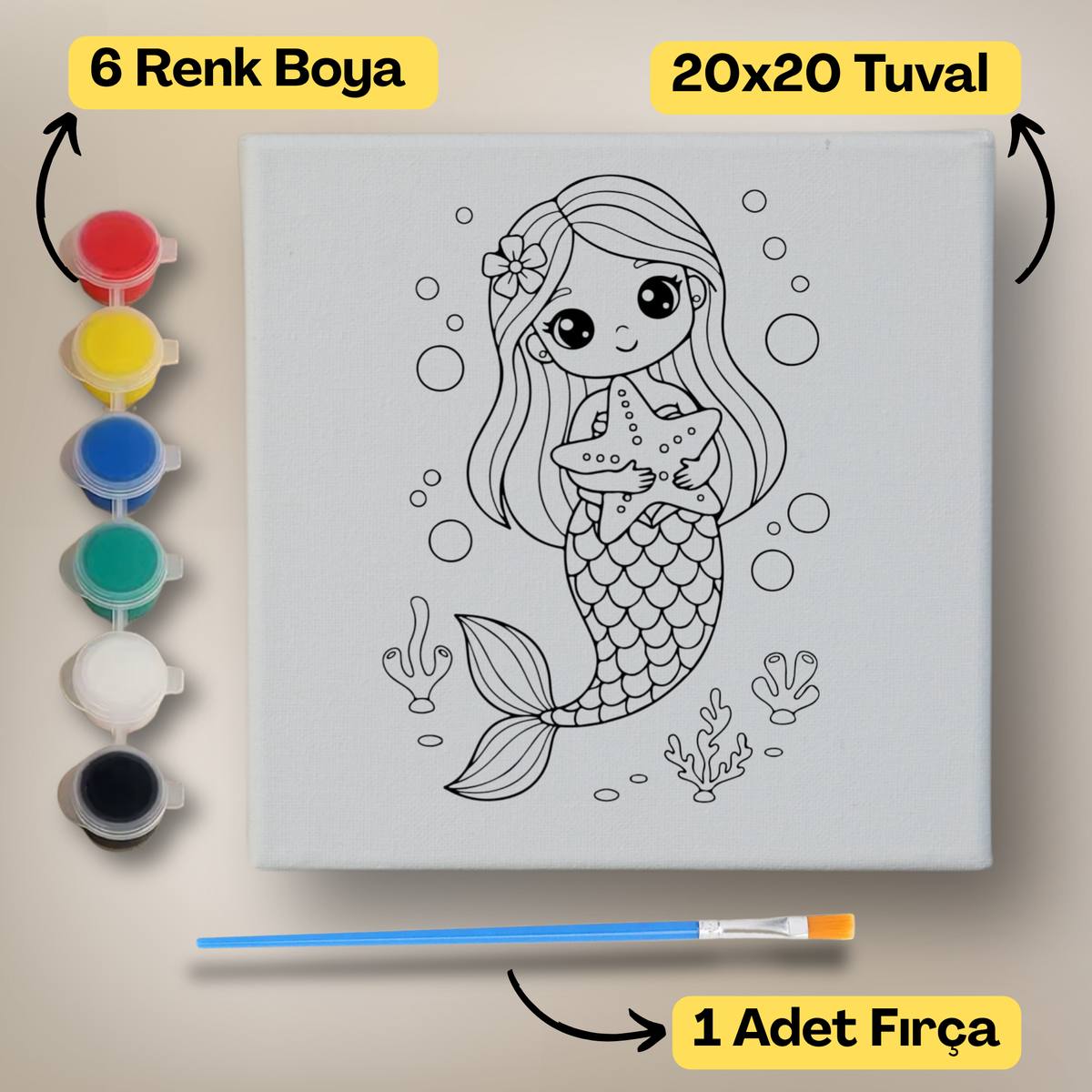 20x20 Çocuklar İçin Boyama Tuvali Seti – 6 Renk Boya + Fırça Dahil - 204 ürün görseli