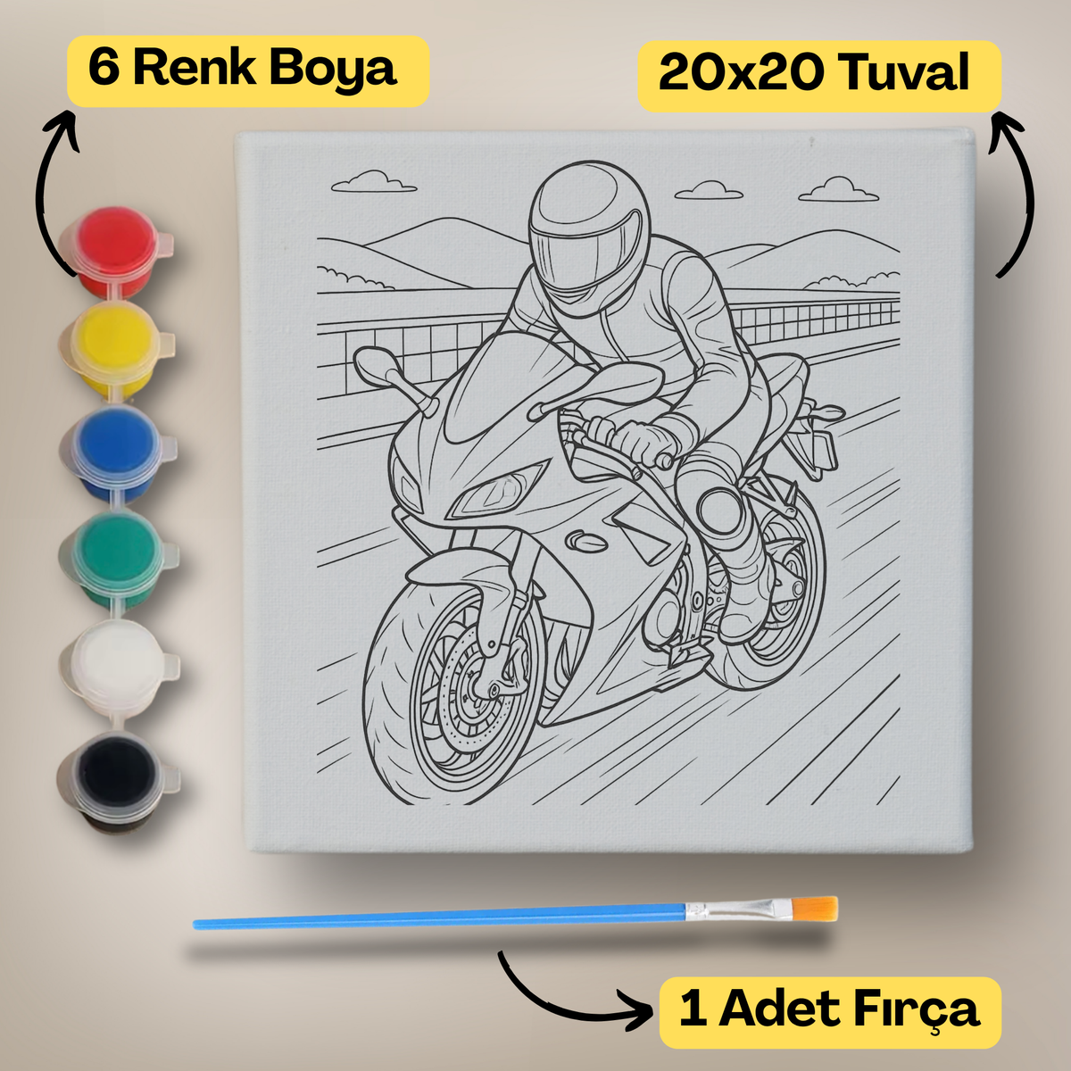 20x20 Çocuklar İçin Boyama Tuvali Seti – 6 Renk Boya + Fırça Dahil - 221 ürün görseli