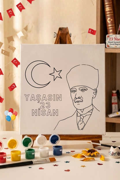 23 Nisan Atatürk Temalı Boyama Seti - 20x20 Tuval ve Boya Seti Dahil