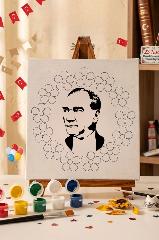Atatürk Çiçek Çerçeveli Boyama Seti - 23 Nisan Çocuklara Özel Aktivite Seti