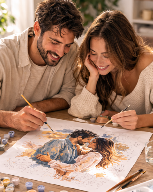 (Çerçevesiz) Kişiye Özel Tuval Kağıdında Sayılarla Boyama Seti Fırça Ve Boya Dahil