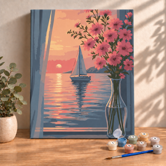 Sayılarla Boyama Ahşap Çerçeveli Kasnaklı Tuval Seti Fırça Boya Dahil Çıtalı 40x50 Cm