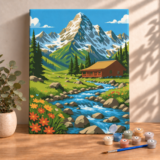 Sayılarla Boyama Ahşap Çerçeveli Kasnaklı Tuval Seti Fırça Boya Dahil Çıtalı 40x50 Cm