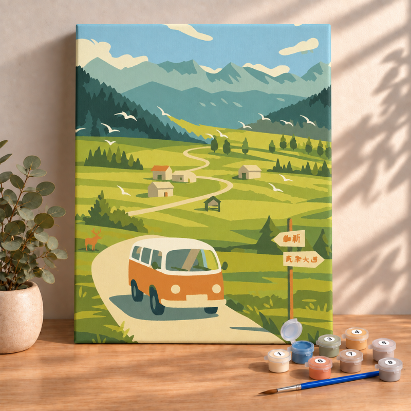 Sayılarla Boyama Ahşap Çerçeveli Kasnaklı Tuval Seti Fırça Boya Dahil Çıtalı 40x50 Cm