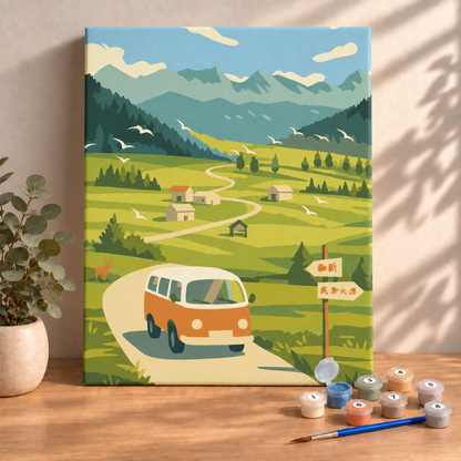 Sayılarla Boyama Ahşap Çerçeveli Kasnaklı Tuval Seti Fırça Boya Dahil Çıtalı 40x50 Cm