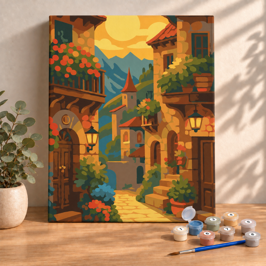 Sayılarla Boyama Ahşap Çerçeveli Kasnaklı Tuval Seti Fırça Boya Dahil Çıtalı 40x50 Cm