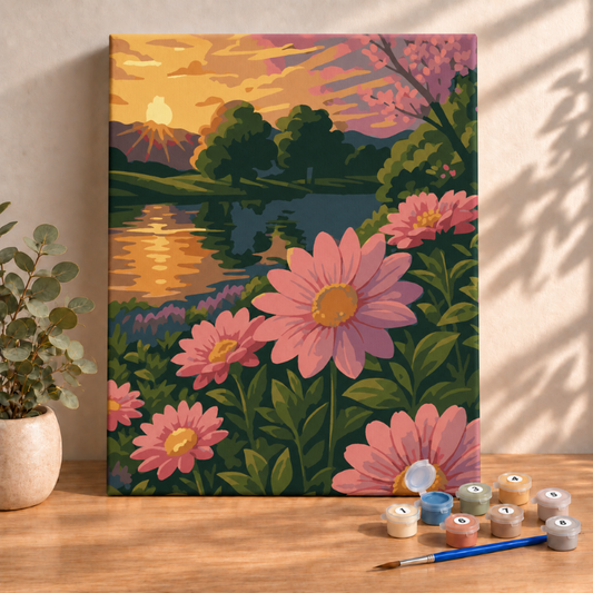 Sayılarla Boyama Ahşap Çerçeveli Kasnaklı Tuval Seti Fırça Boya Dahil Çıtalı 40x50 Cm