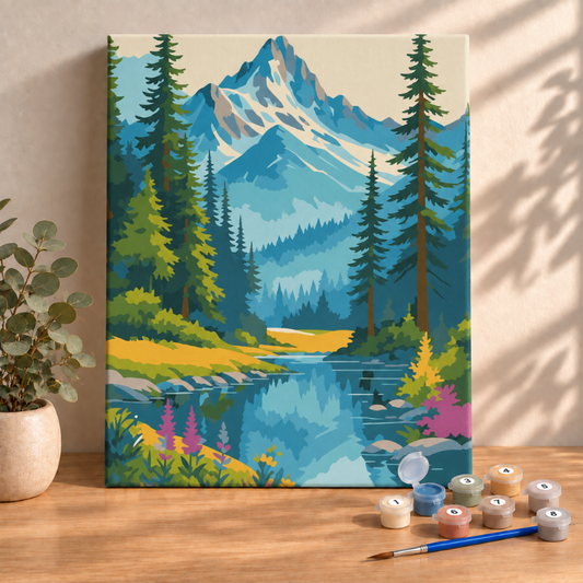 Sayılarla Boyama Ahşap Çerçeveli Kasnaklı Tuval Seti Fırça Boya Dahil Çıtalı 40x50 Cm