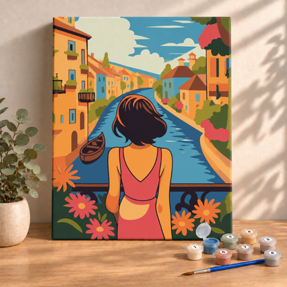 Sayılarla Boyama Ahşap Çerçeveli Kasnaklı Tuval Seti Fırça Boya Dahil Çıtalı 40x50 Cm