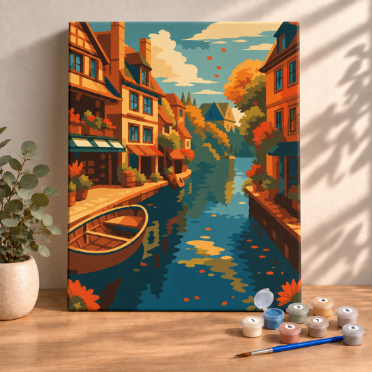 Sayılarla Boyama Ahşap Çerçeveli Kasnaklı Tuval Seti Fırça Boya Dahil Çıtalı 40x50 Cm
