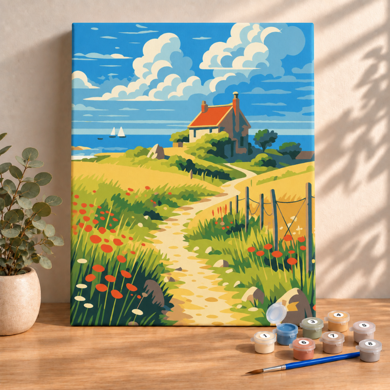 Sayılarla Boyama Ahşap Çerçeveli Kasnaklı Tuval Seti Fırça Boya Dahil Çıtalı 40x50 Cm