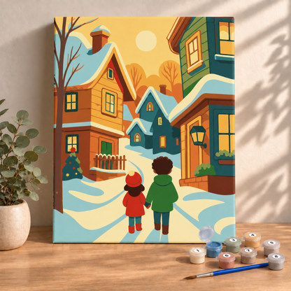 Sayılarla Boyama Ahşap Çerçeveli Kasnaklı Tuval Seti Fırça Boya Dahil Çıtalı 40x50 Cm