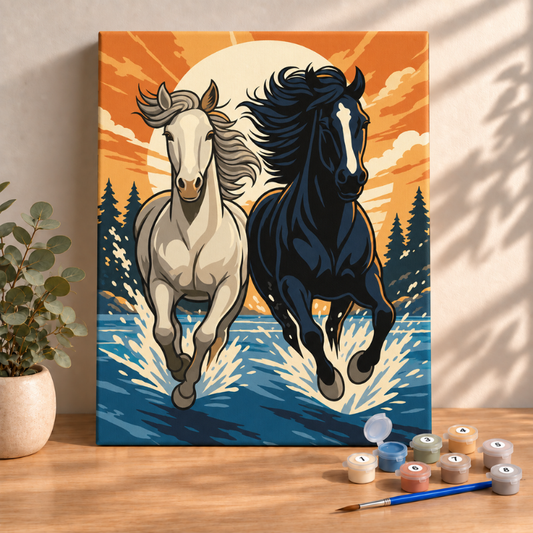 Sayılarla Boyama Ahşap Çerçeveli Kasnaklı Tuval Seti Fırça Boya Dahil Çıtalı 40x50 Cm
