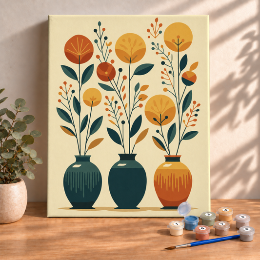 Sayılarla Boyama Ahşap Çerçeveli Kasnaklı Tuval Seti Fırça Boya Dahil Çıtalı 40x50 Cm
